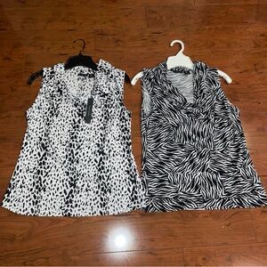 Two (2) Tahari Black and White Sleevless Shirt Women’s Blouse Top Medium